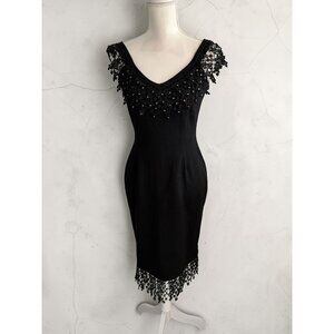 ELANA Black Crochet Trim Stretch Dress Size Small